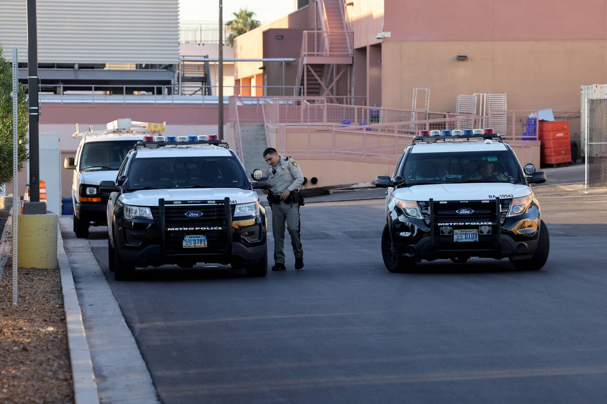 Las Vegas police officers outside Sunrise Hospital and Medical Center in Las Vegas Thursday, Oc ...