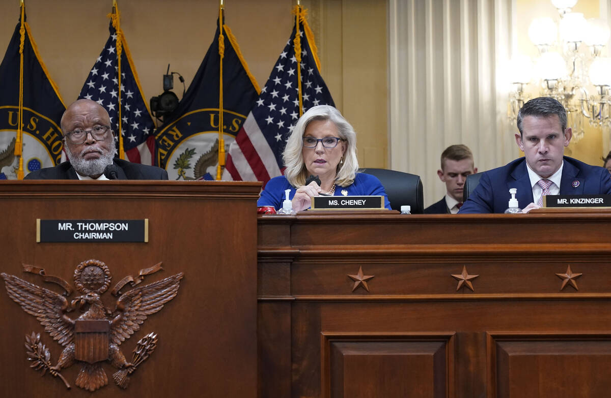 Vice chair Rep. Liz Cheney, R-Wyo., offers a motion to subpoena former President Donald Trump a ...