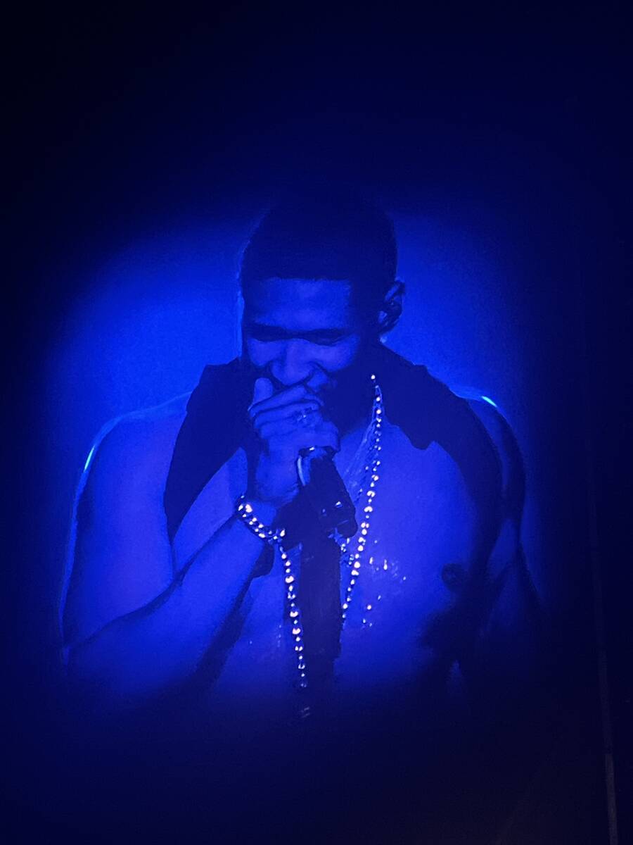 Usher is shown from the LED screen at Dolby Live at Park MGM on Wednesday, Oct. 12, 2022. (John ...