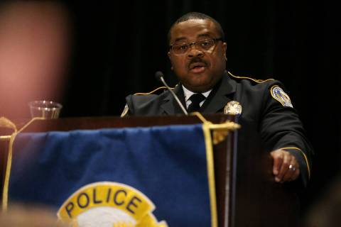 Henderson Police Chief Thedrick Andres speaks during Henderson Police Department's first police ...