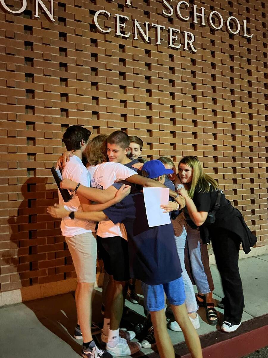 Centennial High School students gather outside the Clark County School District's Edward A. Gre ...