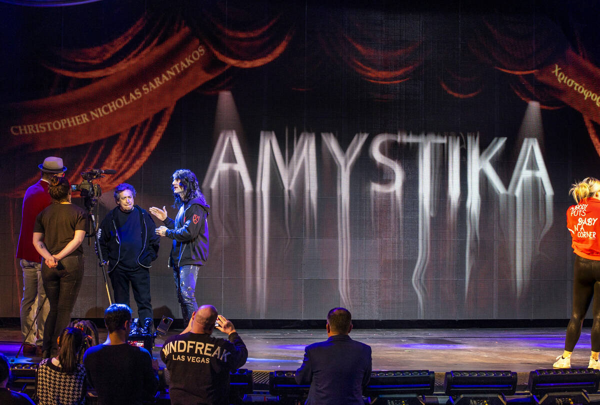 "Amystika" co-creators Franco Dragone, center, and Criss Angel, right, talk about the new produ ...