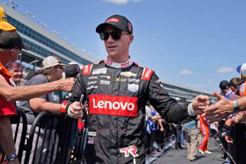 Tyler Reddick walks during introductions before the NASCAR Cup Series auto race at Texas Motor ...