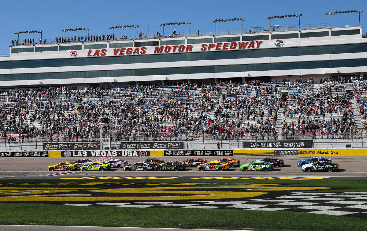 Drivers complete the second stage during the South Point 400 NASCAR Cup Series playoff race at ...