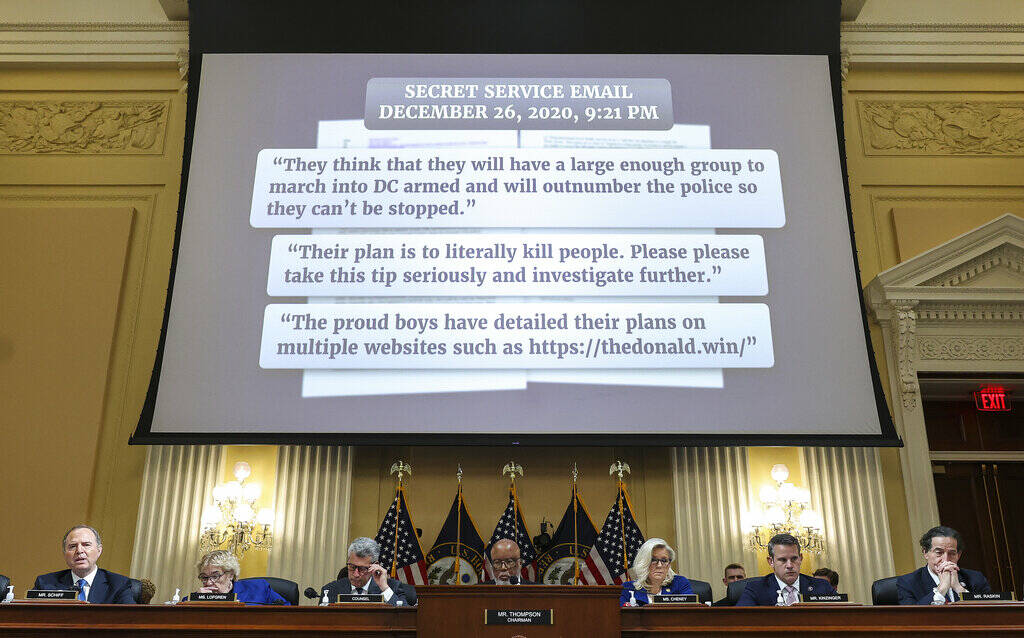FILE - Text from a U.S. Secret Service email is displayed as the House select committee investi ...