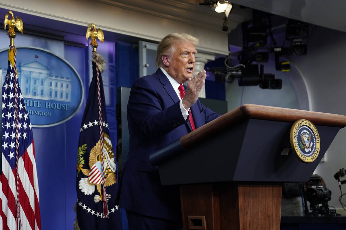 FILE - President Donald Trump speaks during a news conference at the White House, Wednesday, Se ...