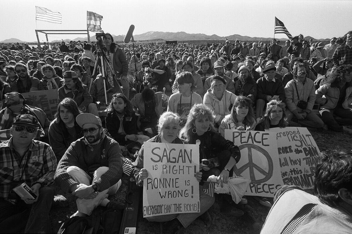 More than 1,500 protestors demonstrating against nuclear testing including members of the Ameri ...