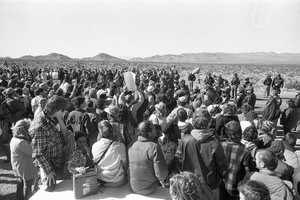 More than 1,500 protestors demonstrating against nuclear testing including members of the Ameri ...