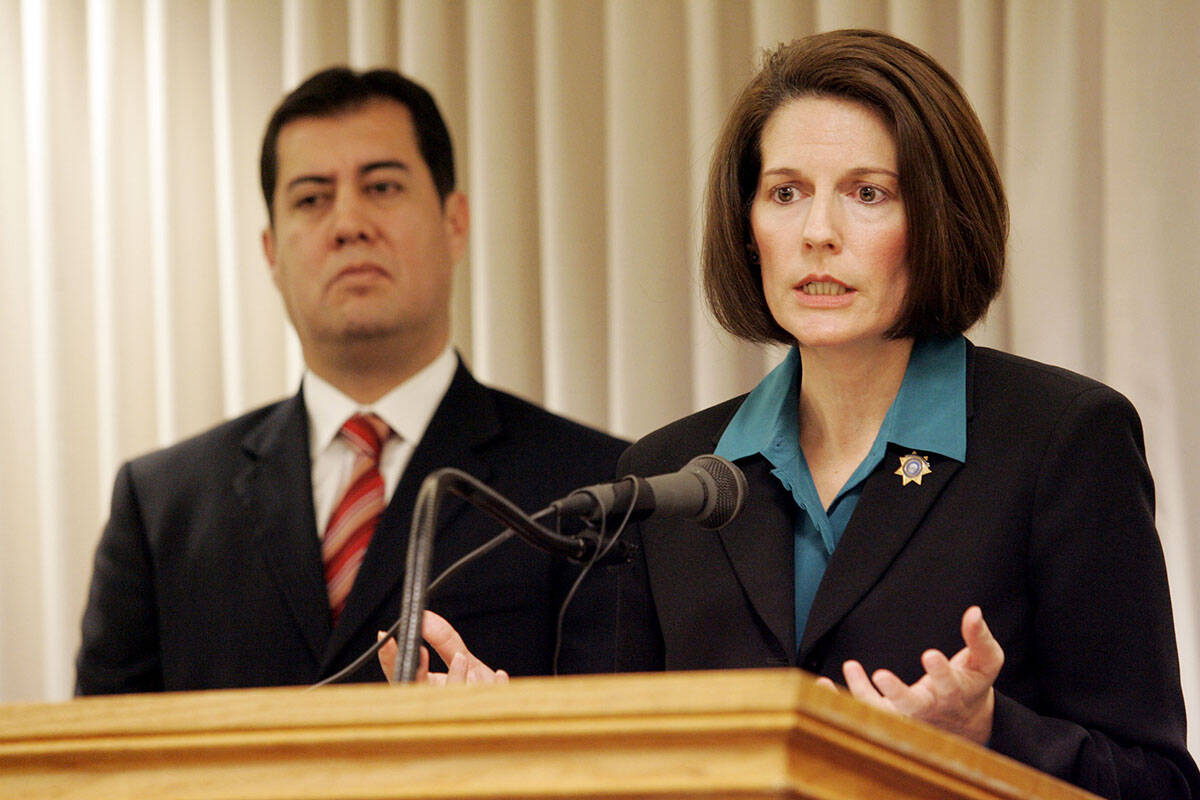 Nevada Attorney General Catherine Cortez Masto speaks during a press conference at the Grant Sa ...