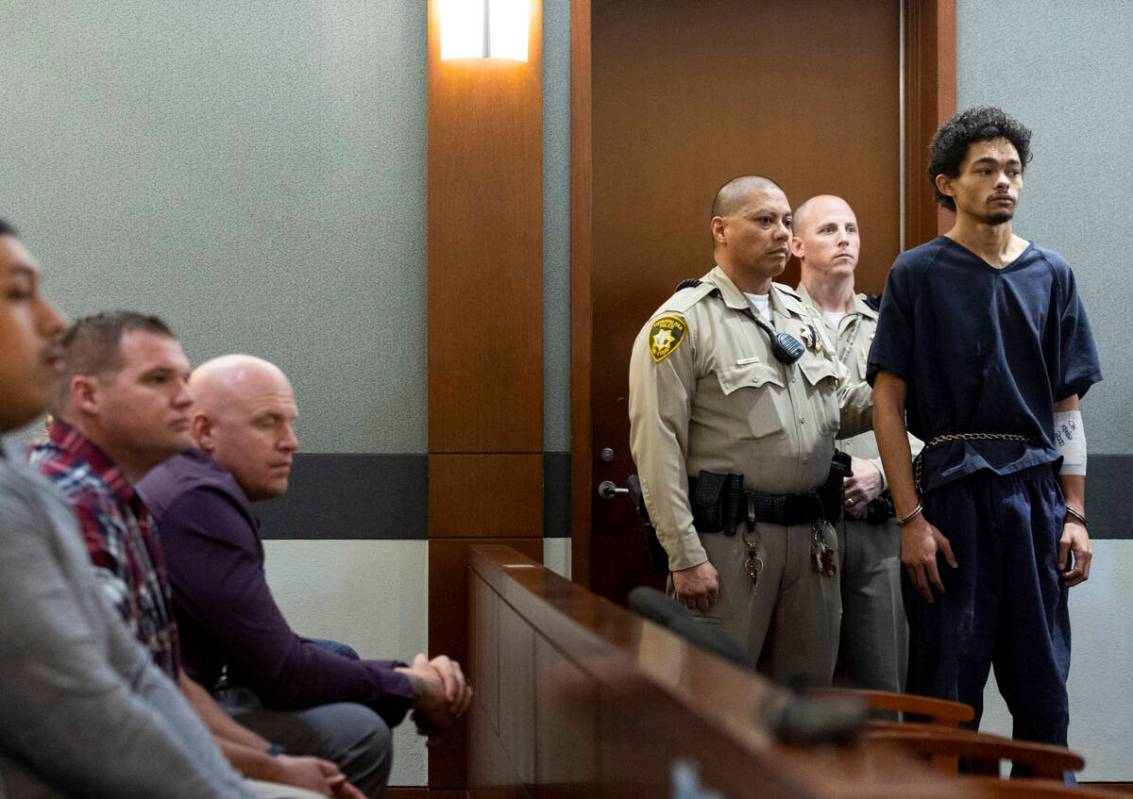 Tyson Hampton, accused of shooting and killing a Las Vegas police officer, appears for a court ...