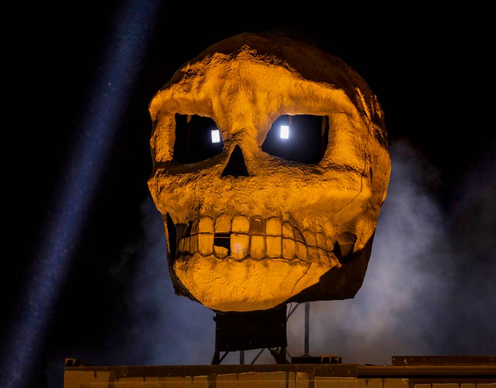 A smoking skull sits atop the Coven of 13 haunted house during the Freakling Bros. Trilogy of T ...
