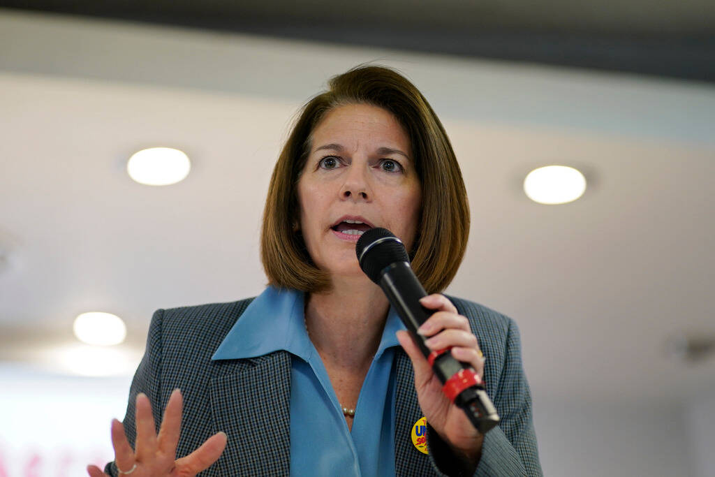 Sen. Catherine Cortez Masto, D-Nev., speaks during an event at the Culinary union on Saturday, ...