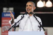 Former President Barack Obama speaks at a rally in support of Nevada Democrats, Monday, Oct. 22 ...