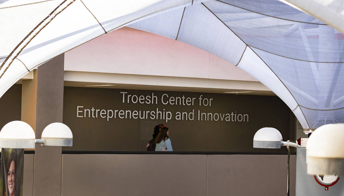 Students arrive at Troesh Center for Entrepreneurship and Innovation at UNLV Frank and Estella ...