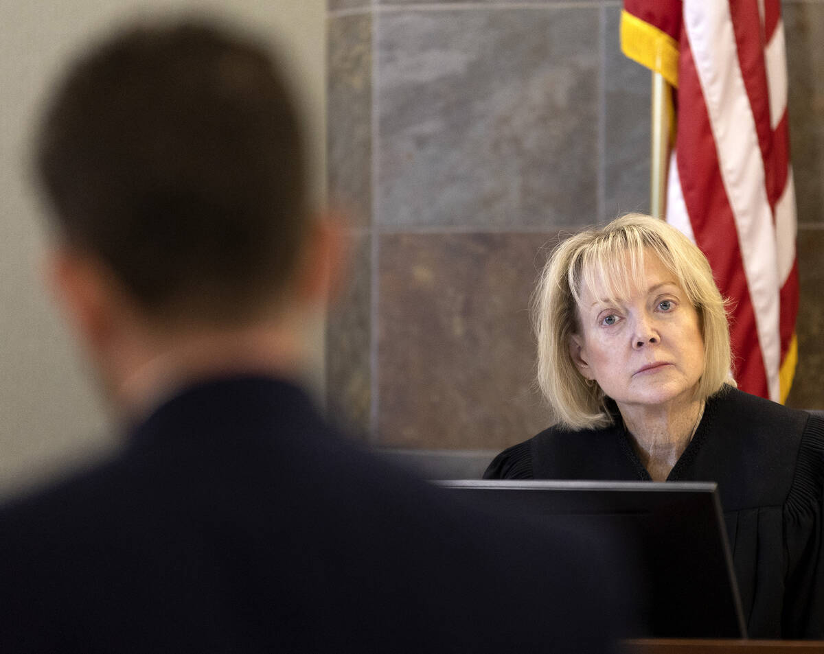 Judge Nancy Allf presides over a hearing in Jon Gruden's lawsuit against the NFL during Distric ...