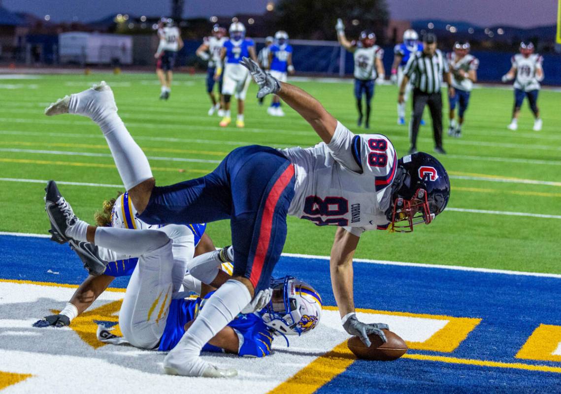 Coronado WR Michael Floyde (88) touches the ball to the turf over Sierra Vista DB Akela Kahalea ...