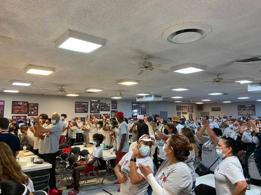 People cheer inside Culinary Local 226 during a "Get out the Vote" event, Saturday, Oct. 22, 20 ...