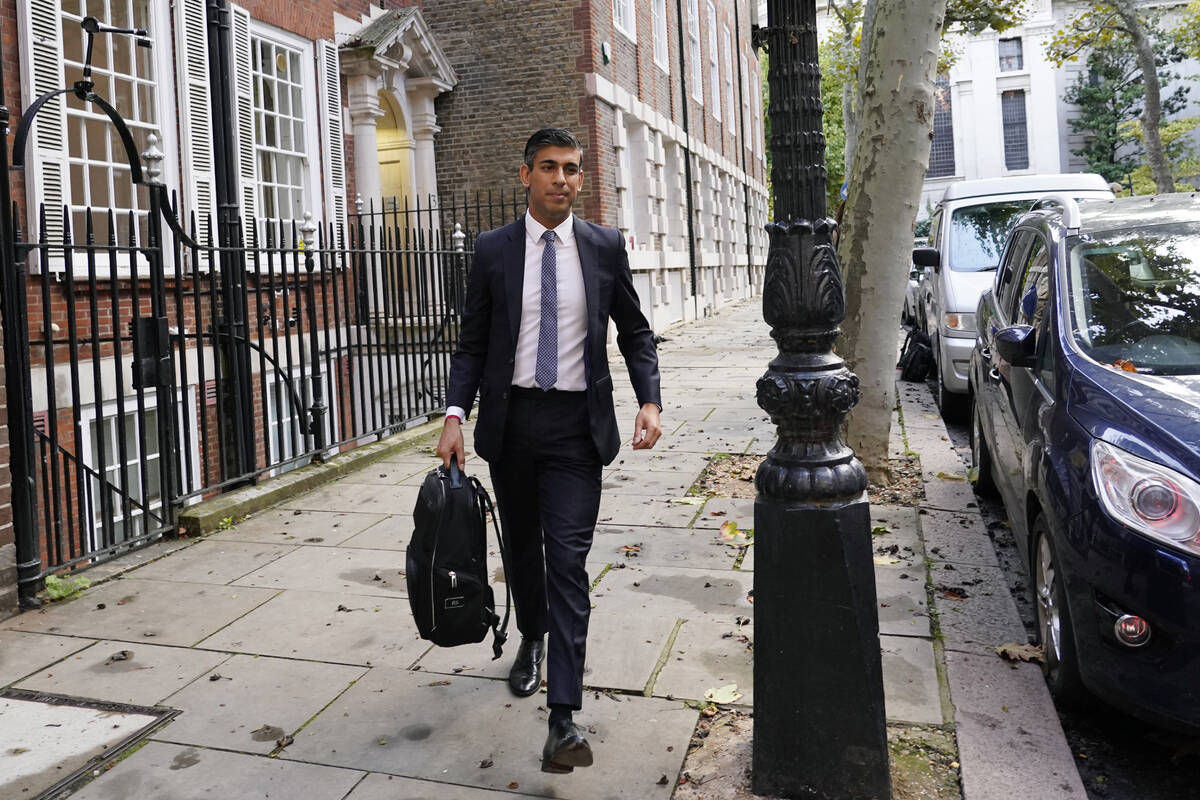 Conservative Party leadership candidate Rishi Sunak leaves the campaign office in London, Monda ...