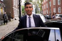 Conservative Party leadership candidate Rishi Sunak leaves the campaign office in London, Monda ...