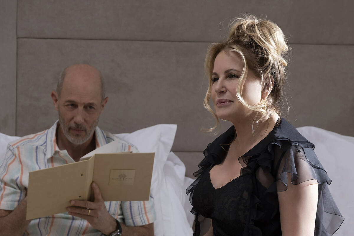 Jennifer Coolidge with John Gries in a scene from "The White Lotus." (Fabio Lovino/HBO)