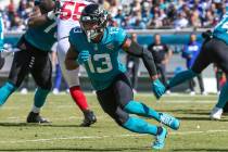 Jacksonville Jaguars wide receiver Christian Kirk (13) runs a route during an NFL football game ...