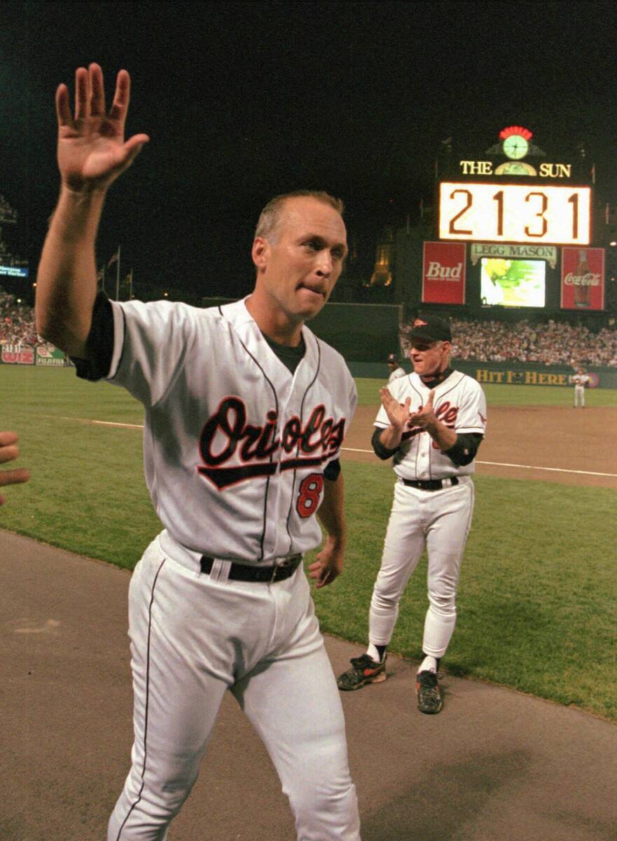 In this Sept. 6, 1995, file photo, Baltimore Orioles' Cal Ripken Jr. waves to the crowd as the ...