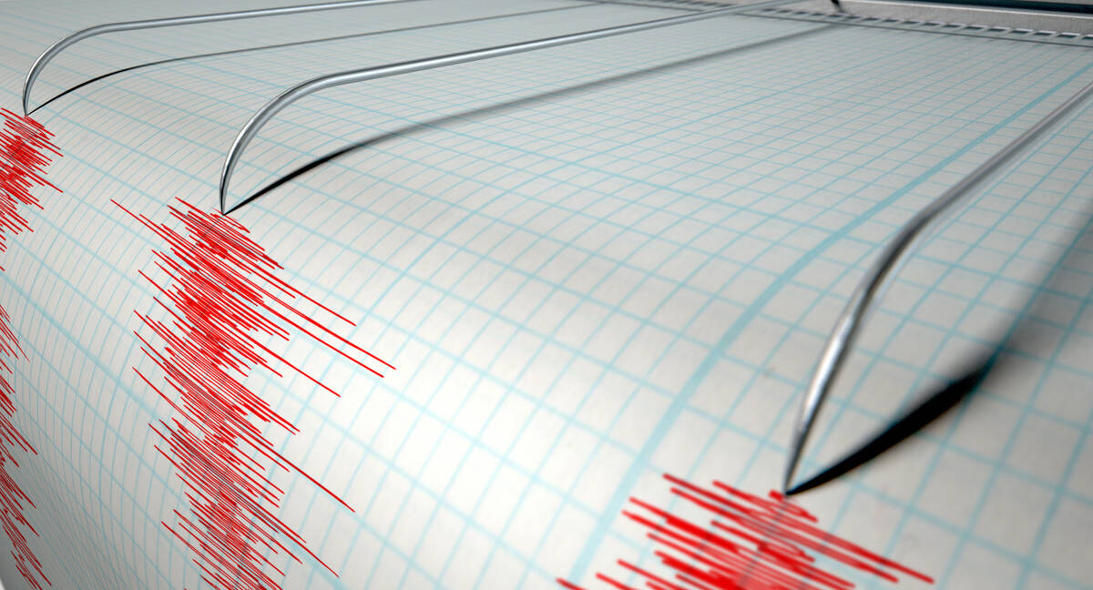 A closeup of a seismograph machine. The U.S. Geological Survey has reported an earthquake with ...