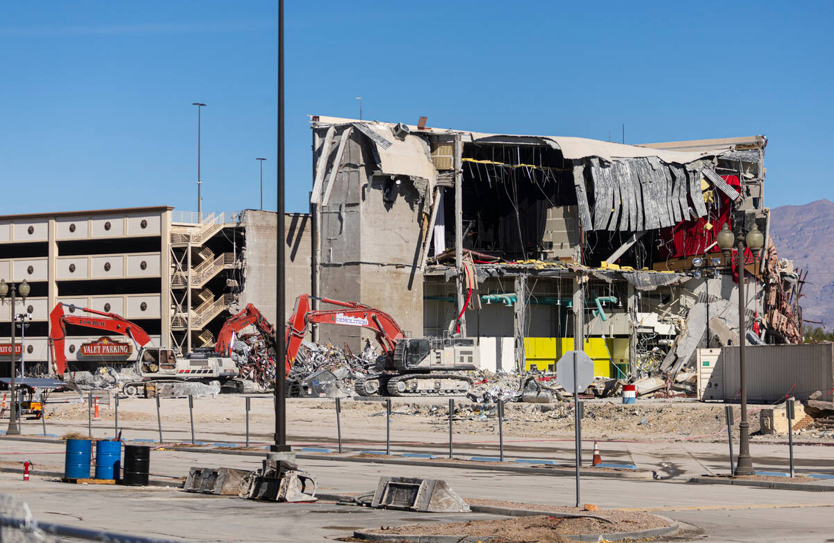 The demolition of Texas Station continues on Thursday, Oct. 27, 2022, in North Las Vegas. (Chas ...