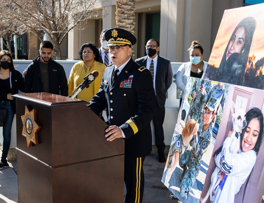 Brig. Gen. Troy Armstrong from the Nevada Army National Guard speaks about shooting victim Grac ...