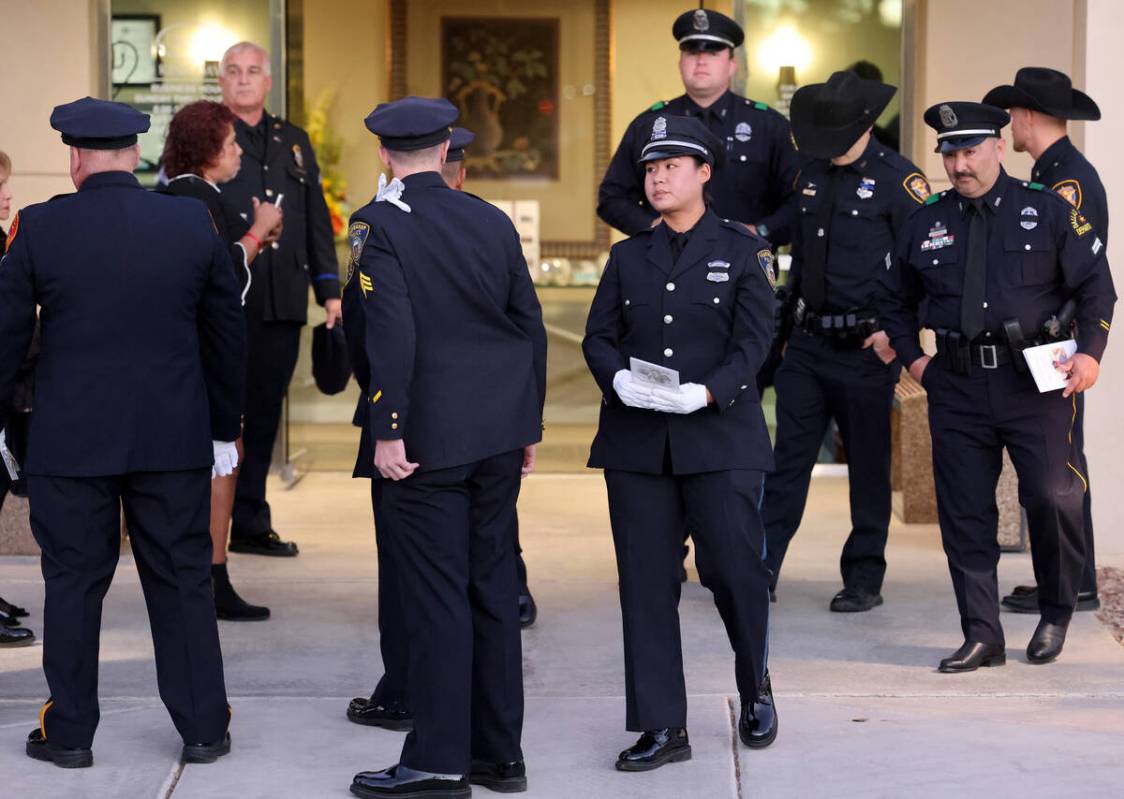 Officers from across the country during public visitation for fallen Las Vegas police officer T ...