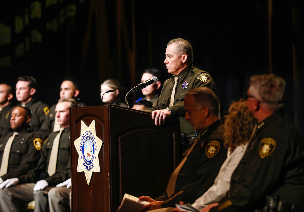 Clark County Assistant Sheriff Andrew Walsh speaks at the Metropolitan Police Department’s gr ...
