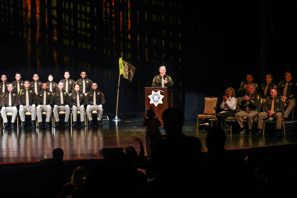 Clark Country Sheriff Joe Lombardo addresses the crowd at the Metropolitan Police Department’ ...