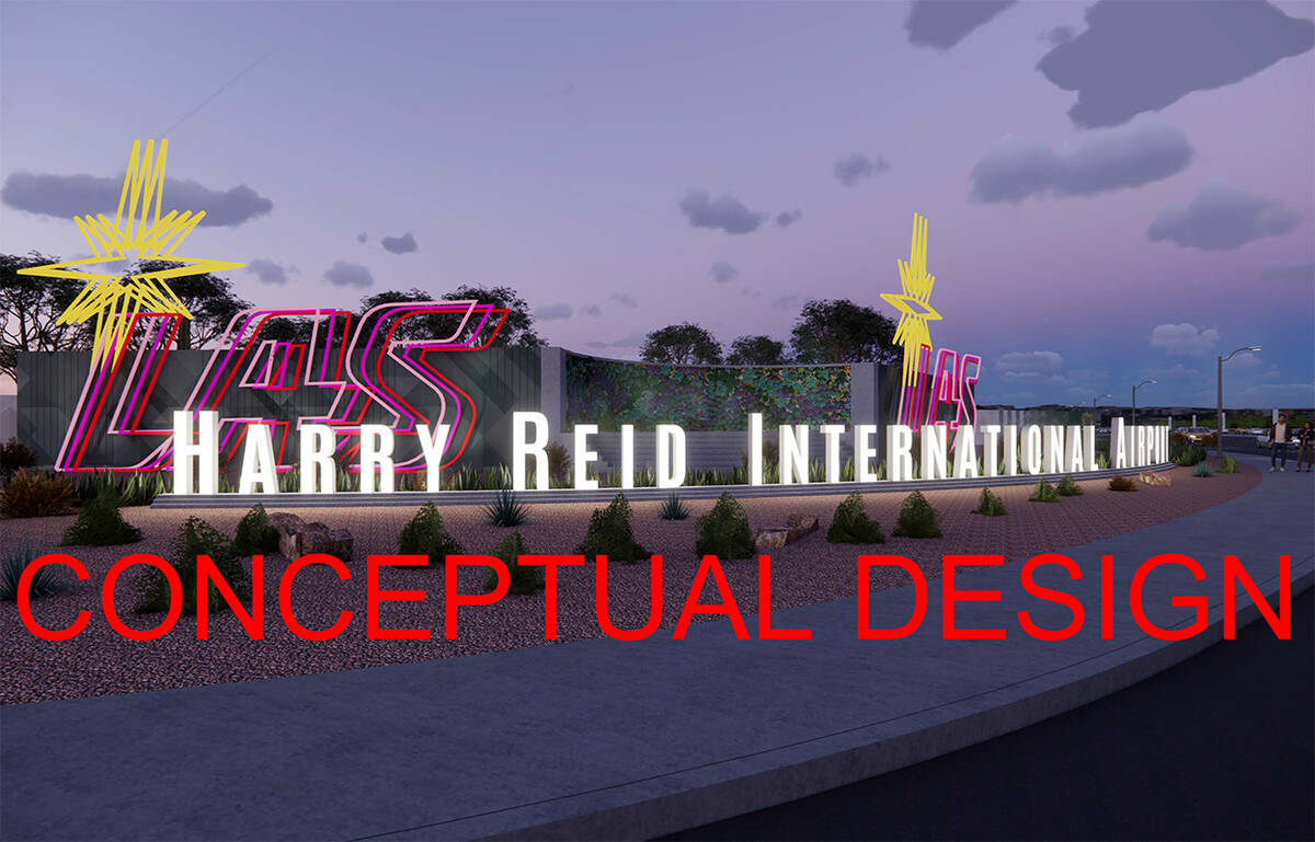 An artist's rendering of the new signs to be built at the renamed Harry Reid International Airp ...