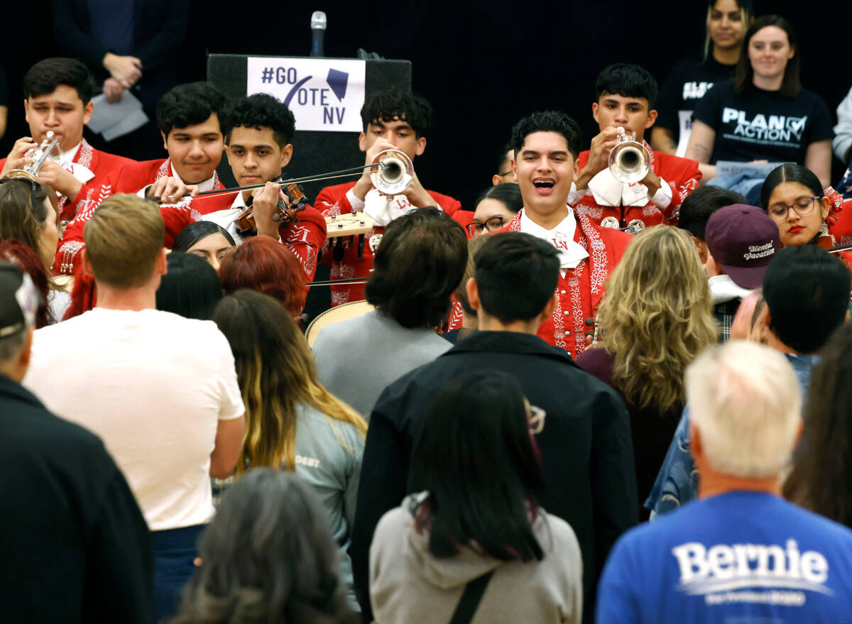 Las Vegas High School's Mariachi Joya Mexican Band performs before Sen. Bernie Sanders speaks a ...
