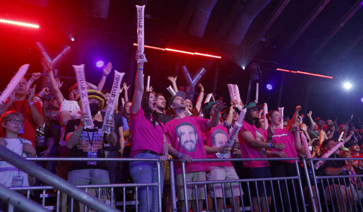 The audience cheers during BattleBots World Championship VII Session 5, Friday, Oct. 21, 2022, ...