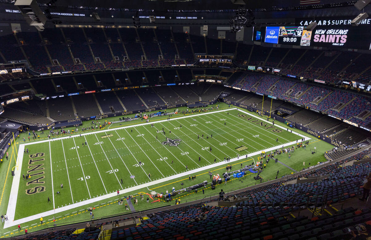 An overview of the field inside the Caesars Superdome before an NFL game between the Raiders an ...