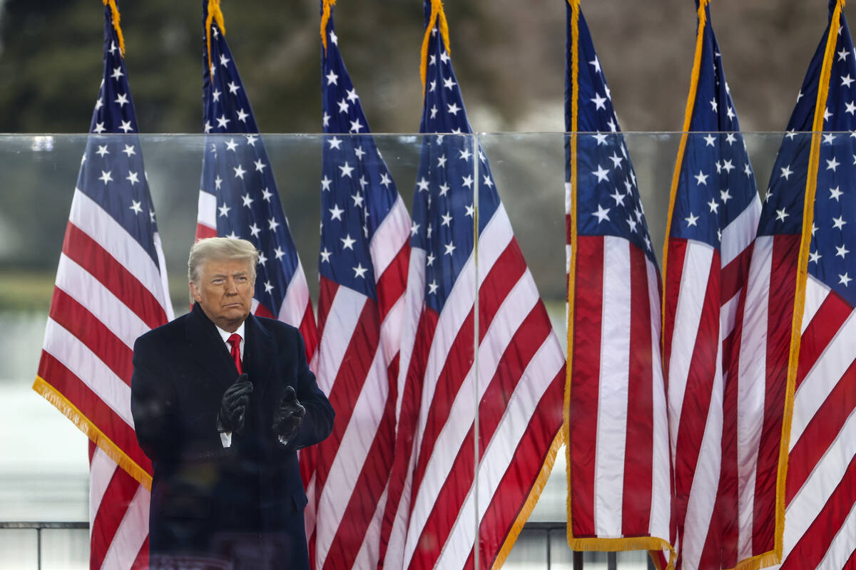 President Donald Trump greets the crowd at a "Stop the Steal" rally on Jan. 6, 2021, ...