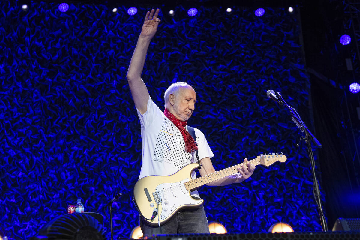 Pete Townshend of The Who performs at TQL Stadium on Sunday, May 15, 2022, in Cincinnati. (Phot ...