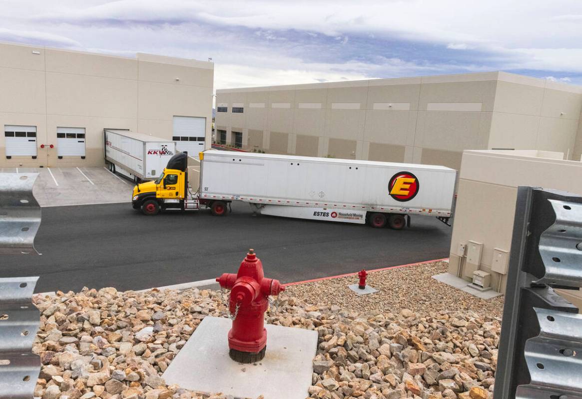 A freight truck leaves the SunPoint West, a newly built industrial park, is shown on Wednesday, ...