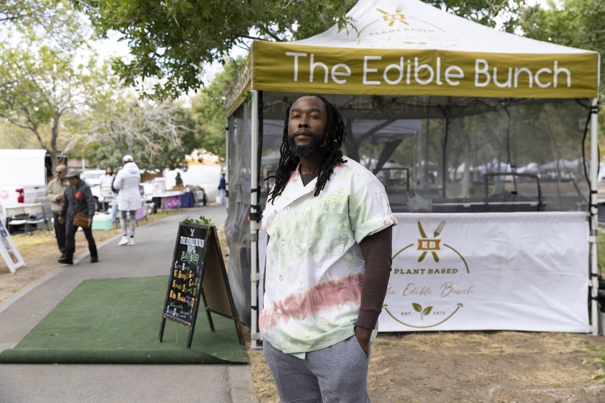 Myles Bunch, owner of a plant-based food business called The Edible Bunch, poses for a portrait ...