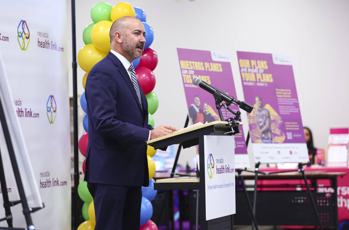 Silver State Health Insurance Exchange Executive Director Ryan High speaks during a news confer ...