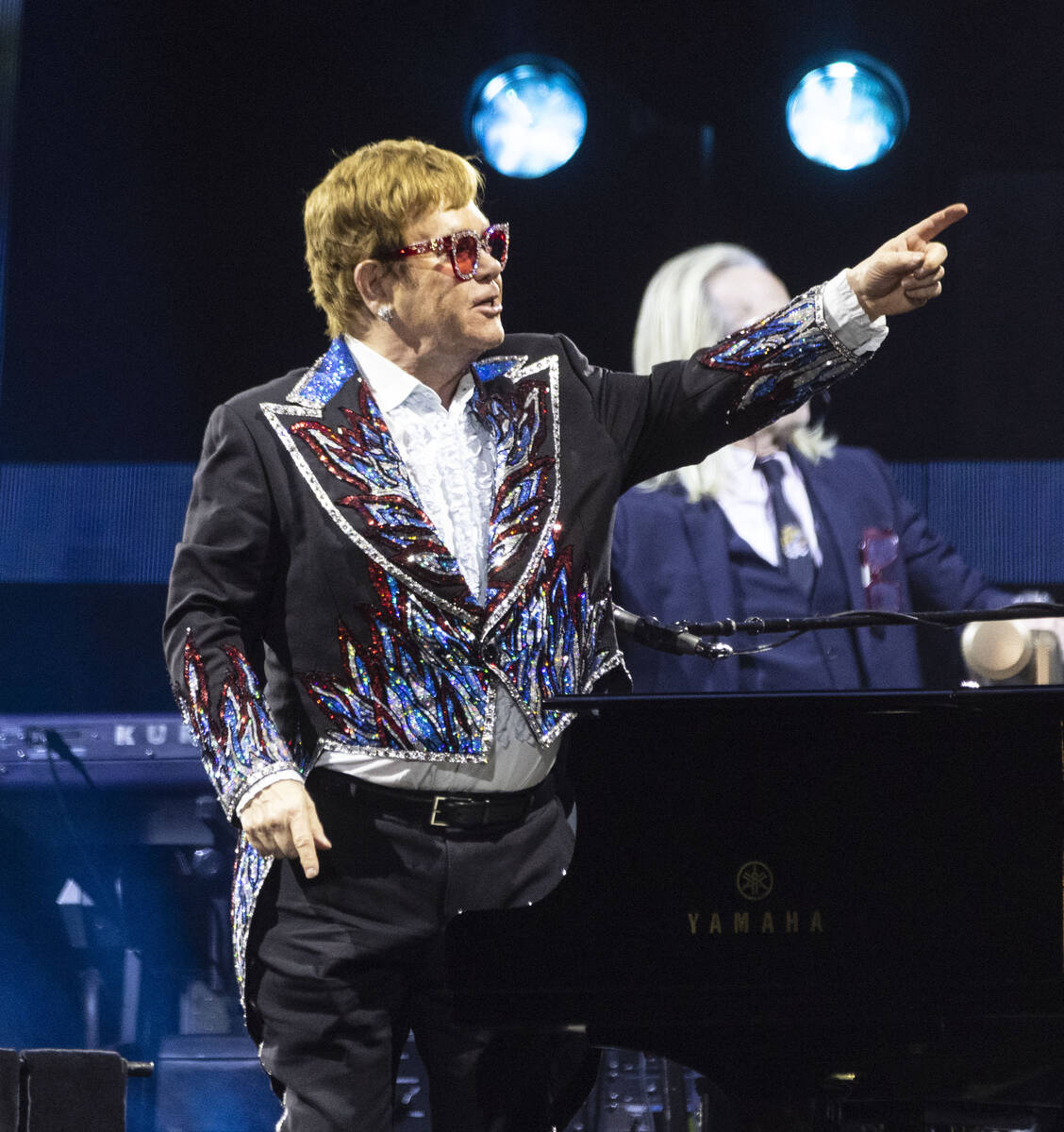 Elton John acknowledges the crowed during his ''Farewell Yellow Brick Road,'' final tour at All ...