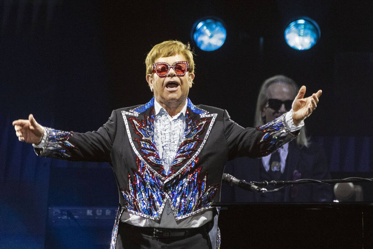 Elton John acknowledges the crowed during his ''Farewell Yellow Brick Road,'' final tour at All ...