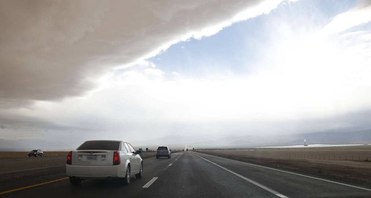 The three lanes are seen on Interstate 15 heading south out of Las Vegas near the Nevada-Califo ...