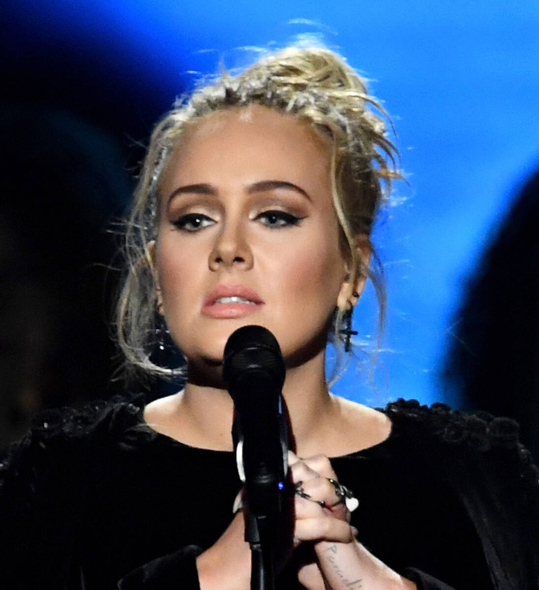 Recording artist Adele performs onstage during The 59th Grammy Awards at Staples Center on Feb. ...