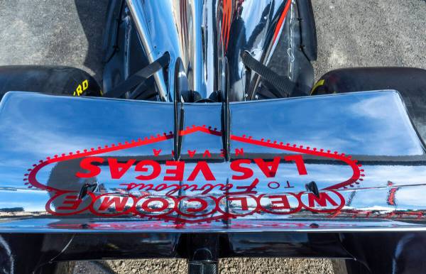 Logo on a race car for the Formula One Las Vegas Grand Prix about the pad for the paddock on di ...