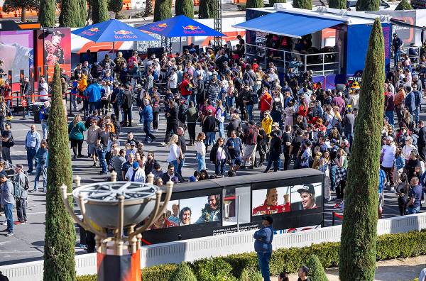 The Formula One Las Vegas Grand Prix Fan Fest attracts a crowd at Caesars on Saturday, Nov. 5, ...