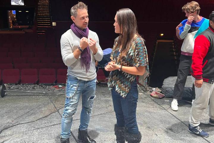 Las Vegas shaman Jen Heartfire confers with "Bat Out of Hell -- The Musical" co-star Travis Clo ...