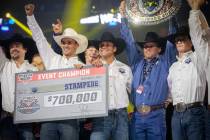 Nashville Stampede team members celebrate their victory at the Pro Bull Riders team championshi ...