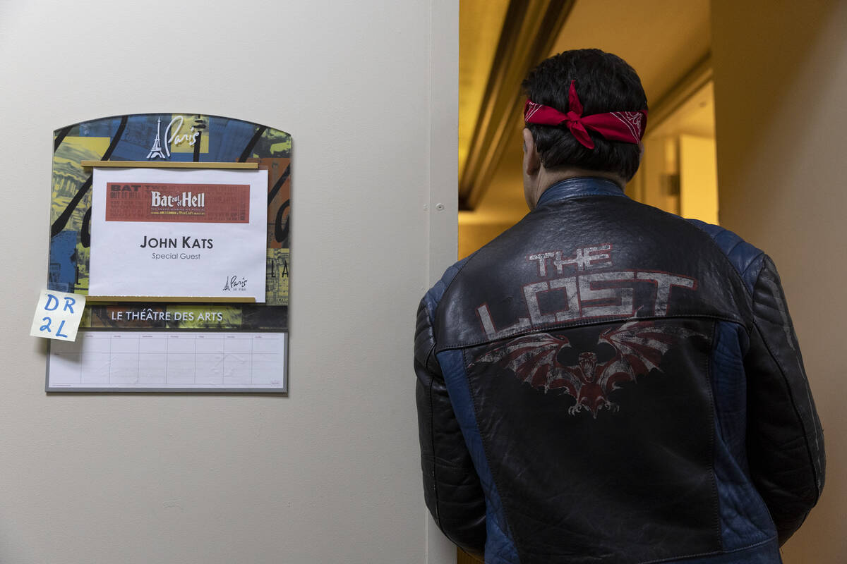 The Review-Journal’s John Katsilomedes lingers near his dressing room while he is on set ...